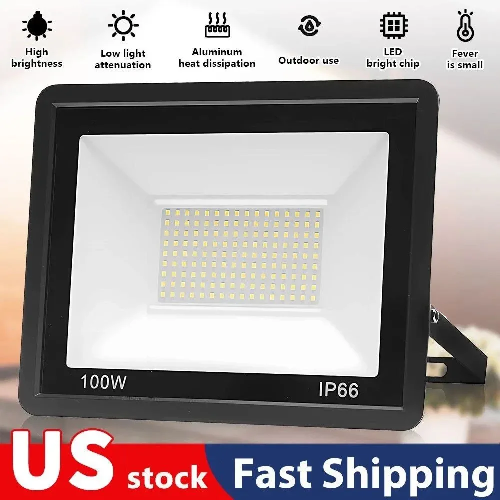 100W Led Flood Light Outdoor Security Garden Yard Spotlight Lamp IP66 Black